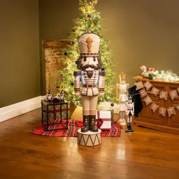 5ft Light Up Wood-Look Nutcracker Figure - Brandy Butter 1.5m