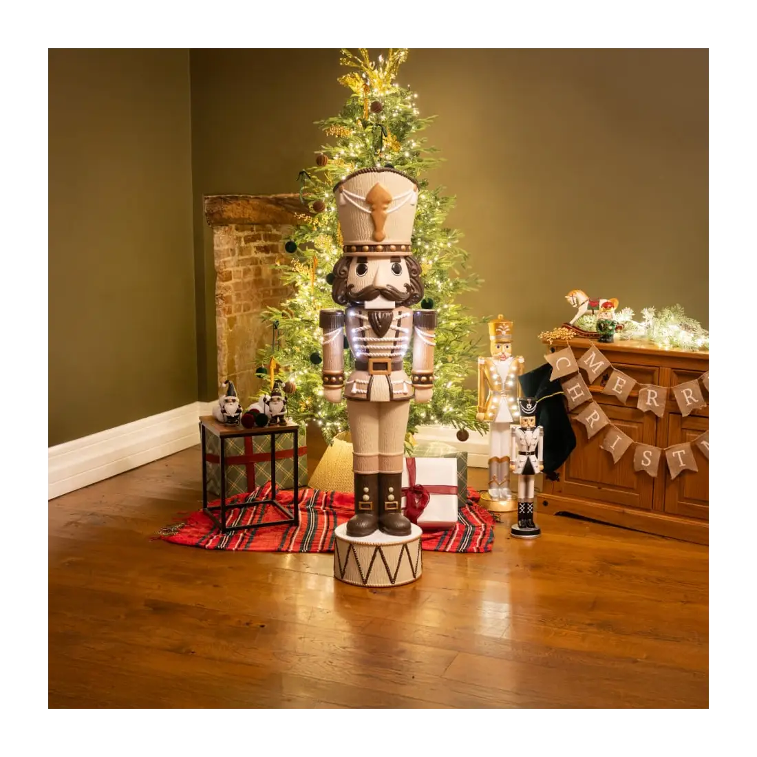 5ft Light Up Wood-Look Nutcracker Figure - Brandy Butter 1.5m