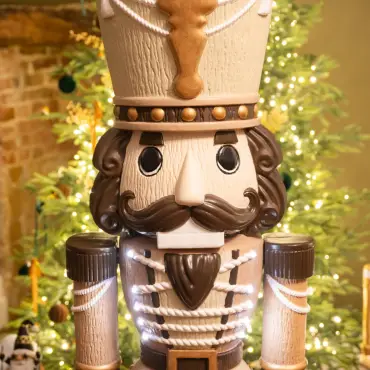 5ft Light Up Wood-Look Nutcracker Figure - Brandy Butter 1.5m
