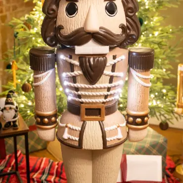 5ft Light Up Wood-Look Nutcracker Figure - Brandy Butter 1.5m