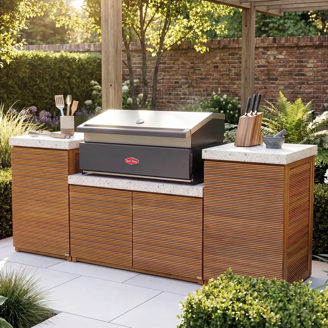 Antigua Small Kitchen Storage Units with Beefeater 1200E Series BBQ Antigua Small Kitchen Storage Units with Beefeater 1200E Series BBQ