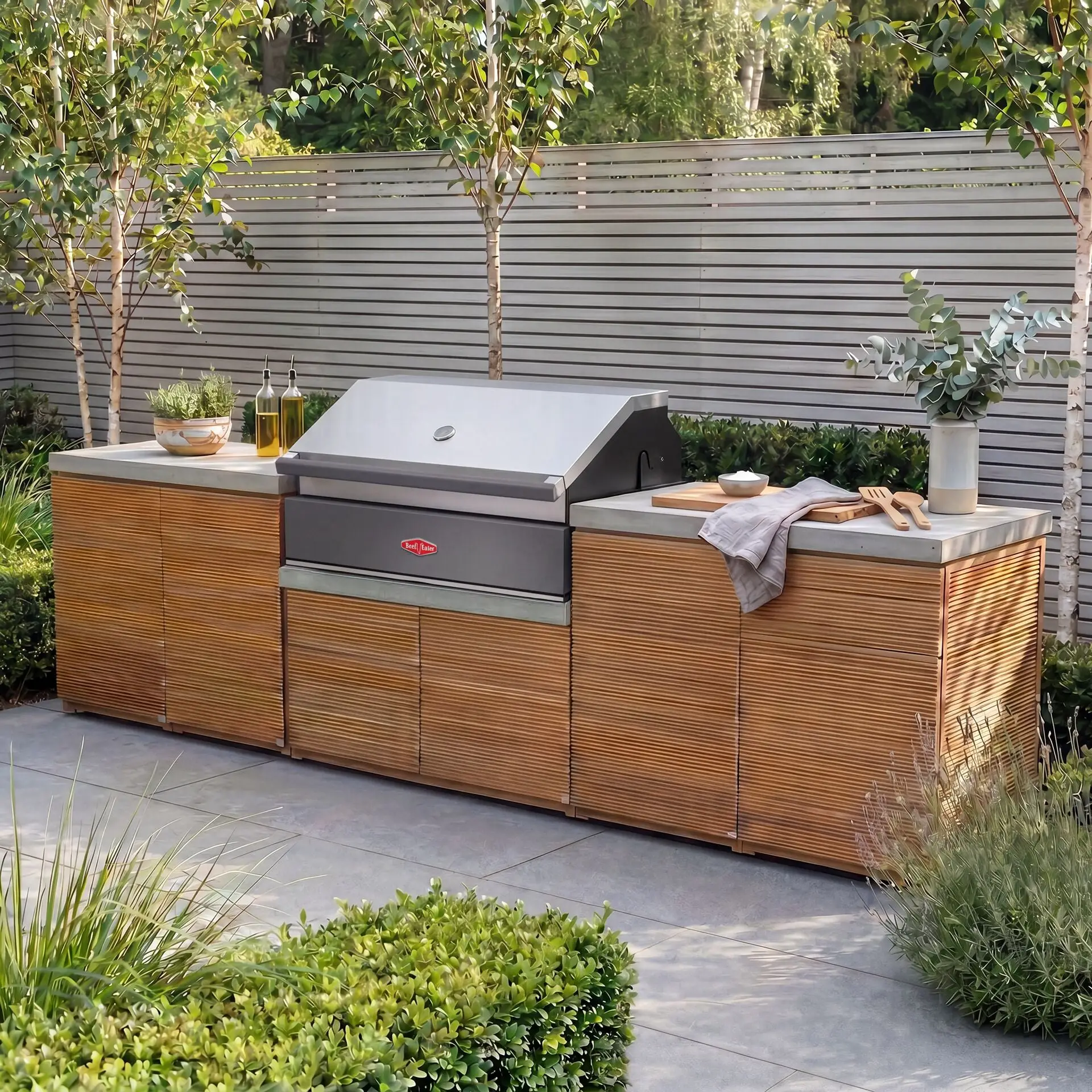 Bali Outdoor Kitchen Storage Units with Beefeater 1700 Series BBQ - Double Configuration