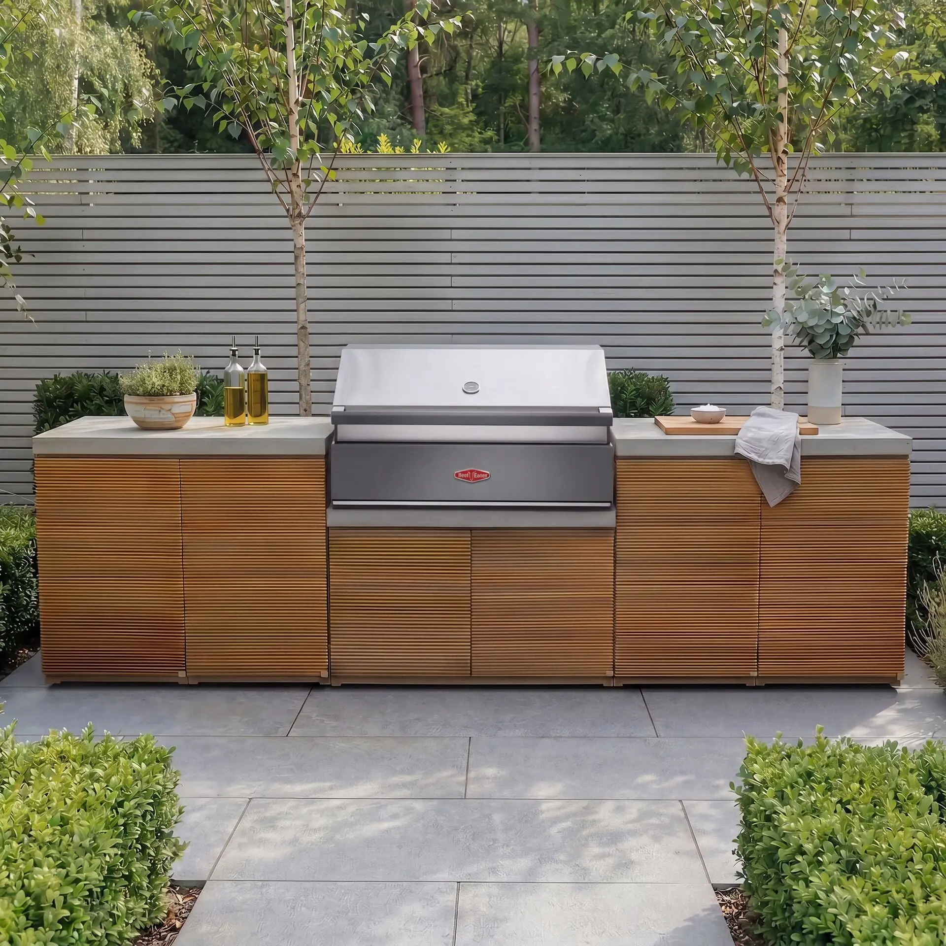 Bali Outdoor Kitchen Storage Units with Beefeater 1700 Series BBQ - Double Configuration
