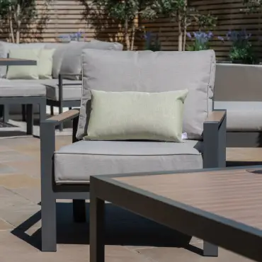 Vancouver Large Aluminium Corner Dining Set - Rectangular Rising Table with 2 Stools & Armchair