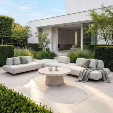 Fabric Cannes Large Corner Sofa Set - Round Marble Effect Coffee Table
