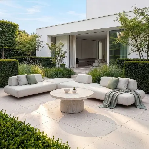 Fabric Cannes Large Corner Sofa Set - Round Marble Effect Coffee Table