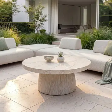 Fabric Cannes Large Corner Sofa Set - Round Marble Effect Coffee Table