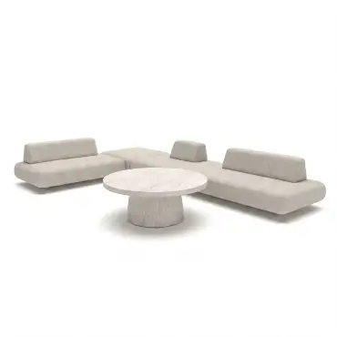 Fabric Cannes Large Corner Sofa Set - Round Marble Effect Coffee Table