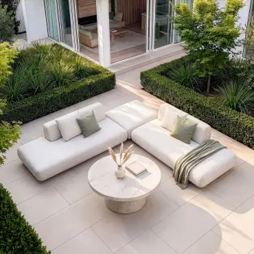 Fabric Cannes Medium Corner Sofa Set - Round Marble Effect Coffee Table
