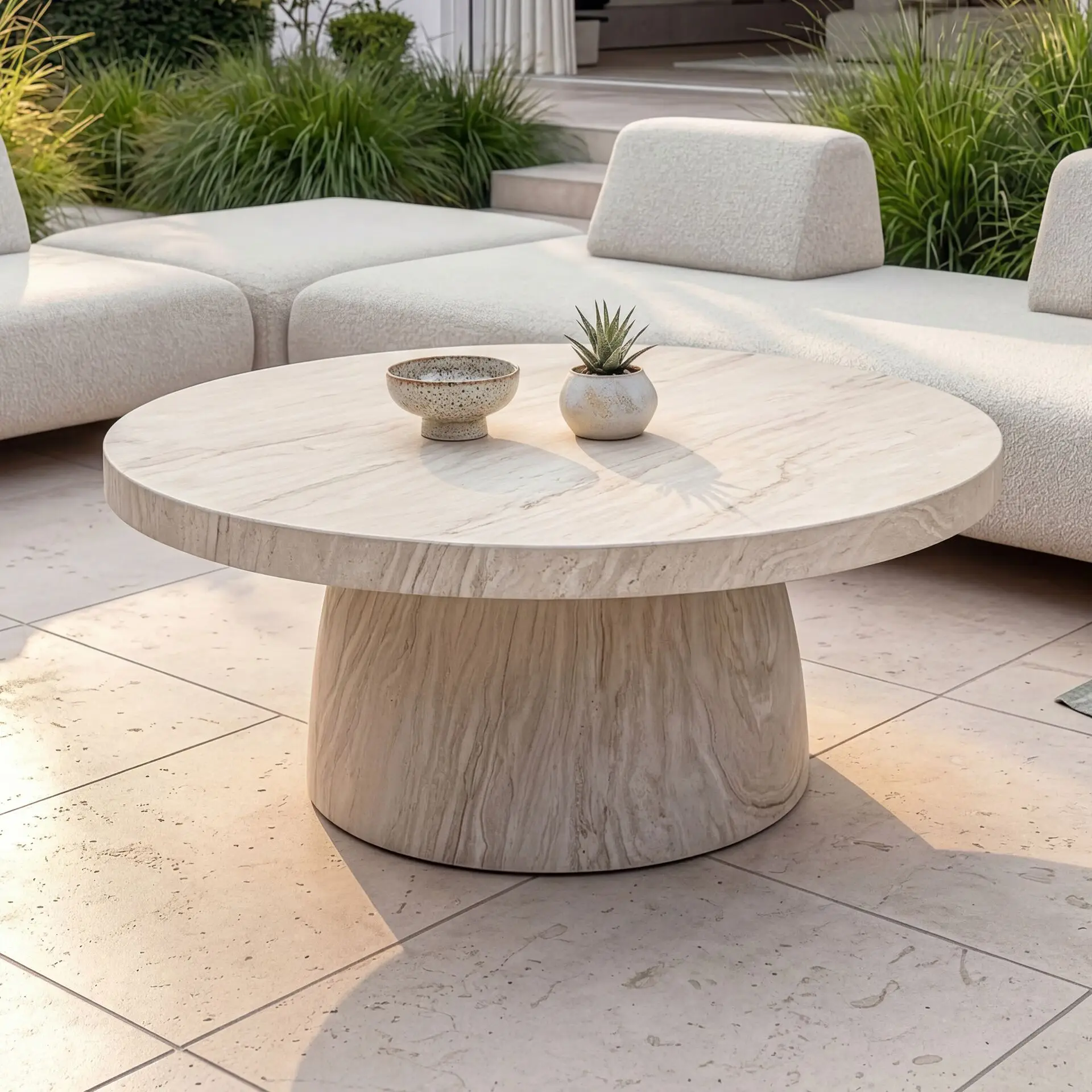 Fabric Cannes Medium Corner Sofa Set - Round Marble Effect Coffee Table