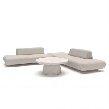 Fabric Cannes Medium Corner Sofa Set - Round Marble Effect Coffee Table
