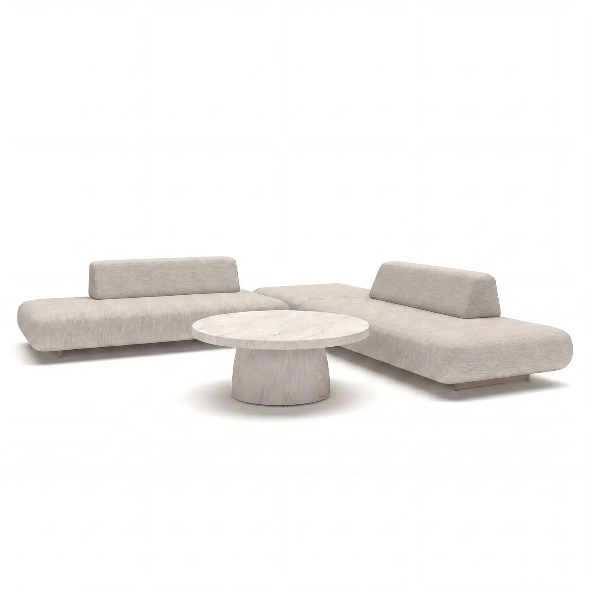 Fabric Cannes Medium Corner Sofa Set - Round Marble Effect Coffee Table