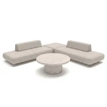Fabric Cannes Medium Corner Sofa Set - Round Marble Effect Coffee Table