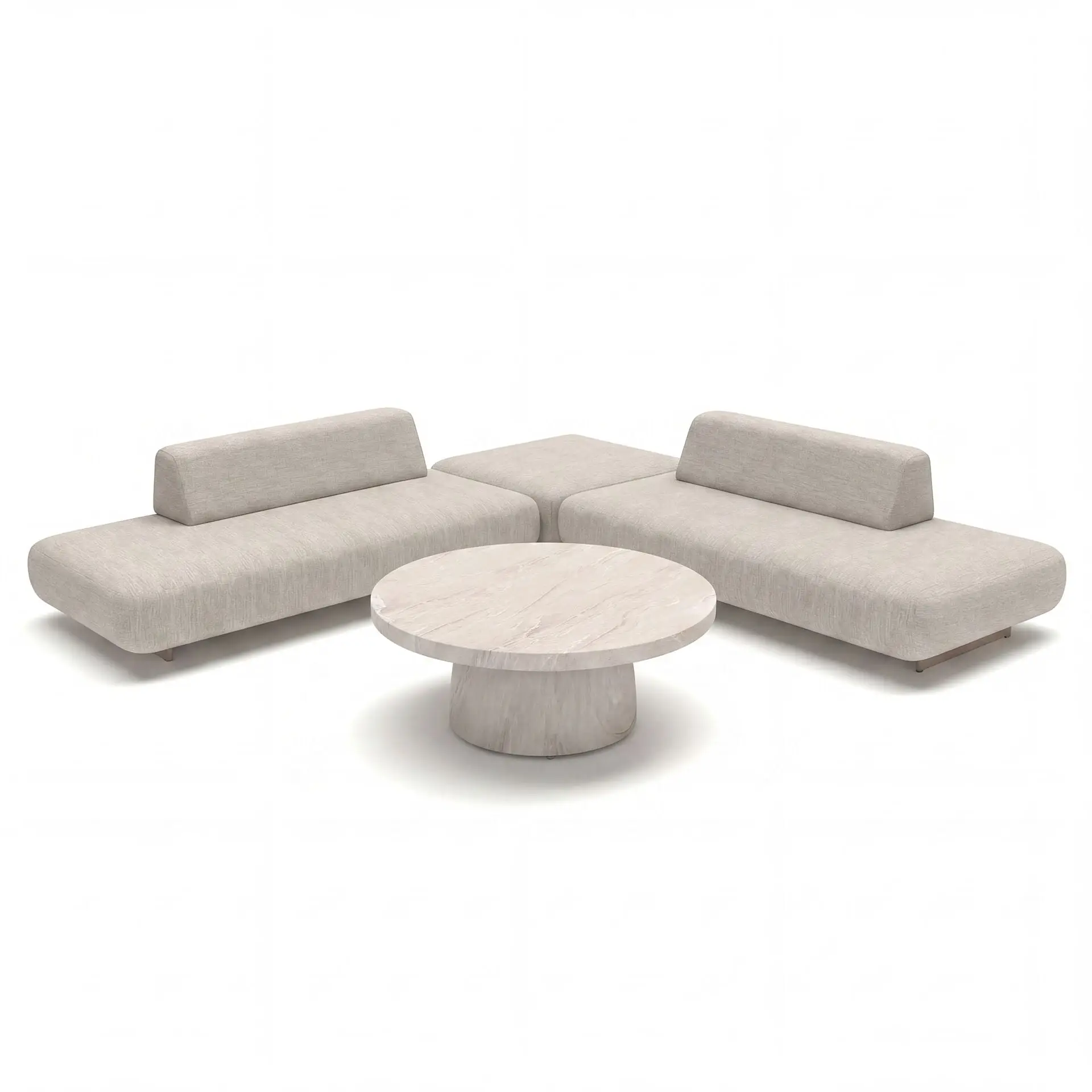 Fabric Cannes Medium Corner Sofa Set - Round Marble Effect Coffee Table