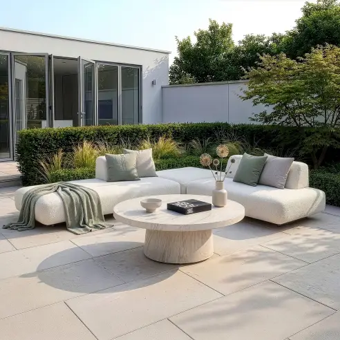 Fabric Cannes Small Corner Sofa Set - Round Marble Effect Coffee Table Fabric Cannes Small Corner Sofa Set - Round Marble Effect Coffee Table