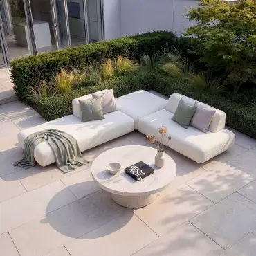 Fabric Cannes Small Corner Sofa Set - Round Marble Effect Coffee Table