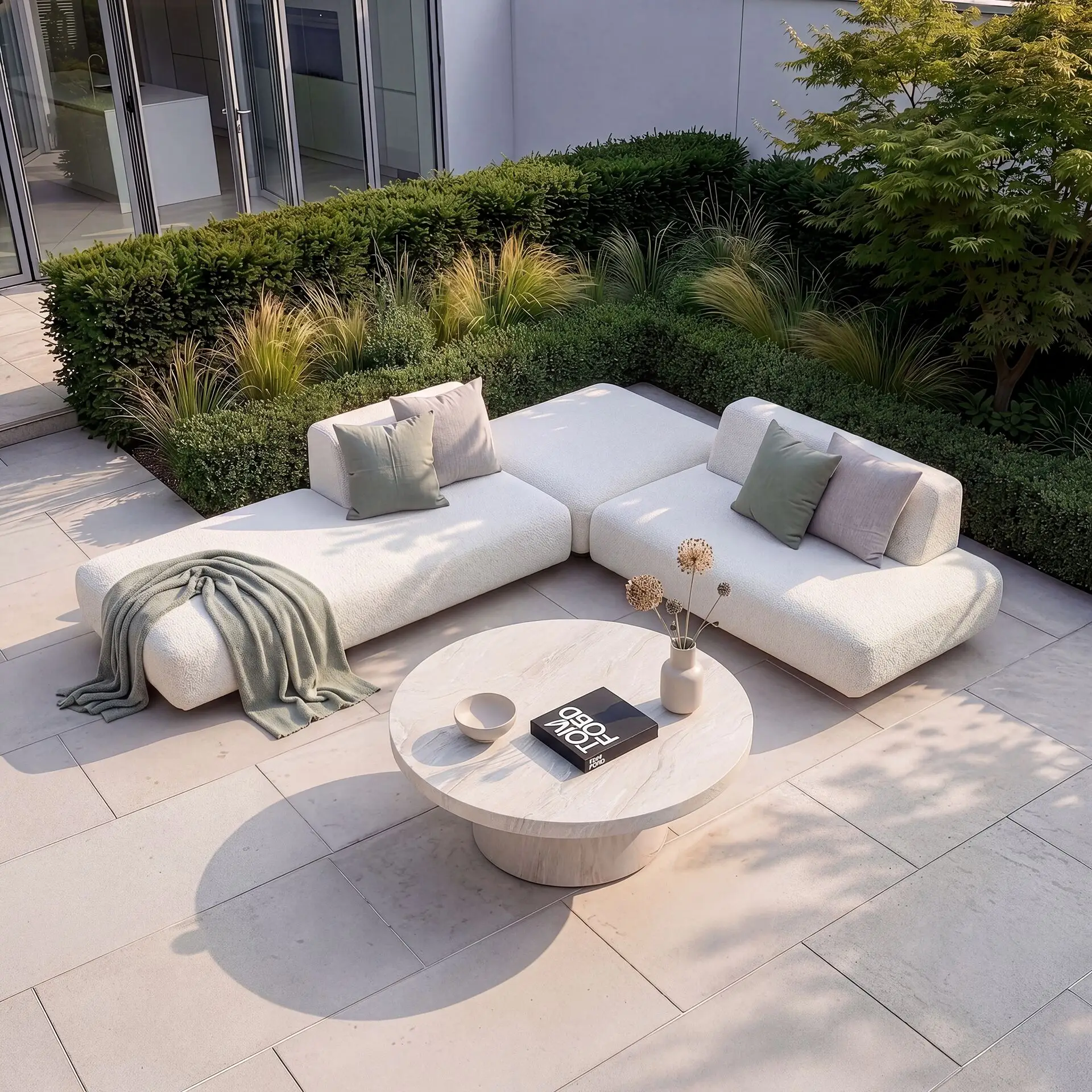 Fabric Cannes Small Corner Sofa Set - Round Marble Effect Coffee Table