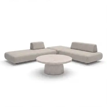 Fabric Cannes Small Corner Sofa Set - Round Marble Effect Coffee Table