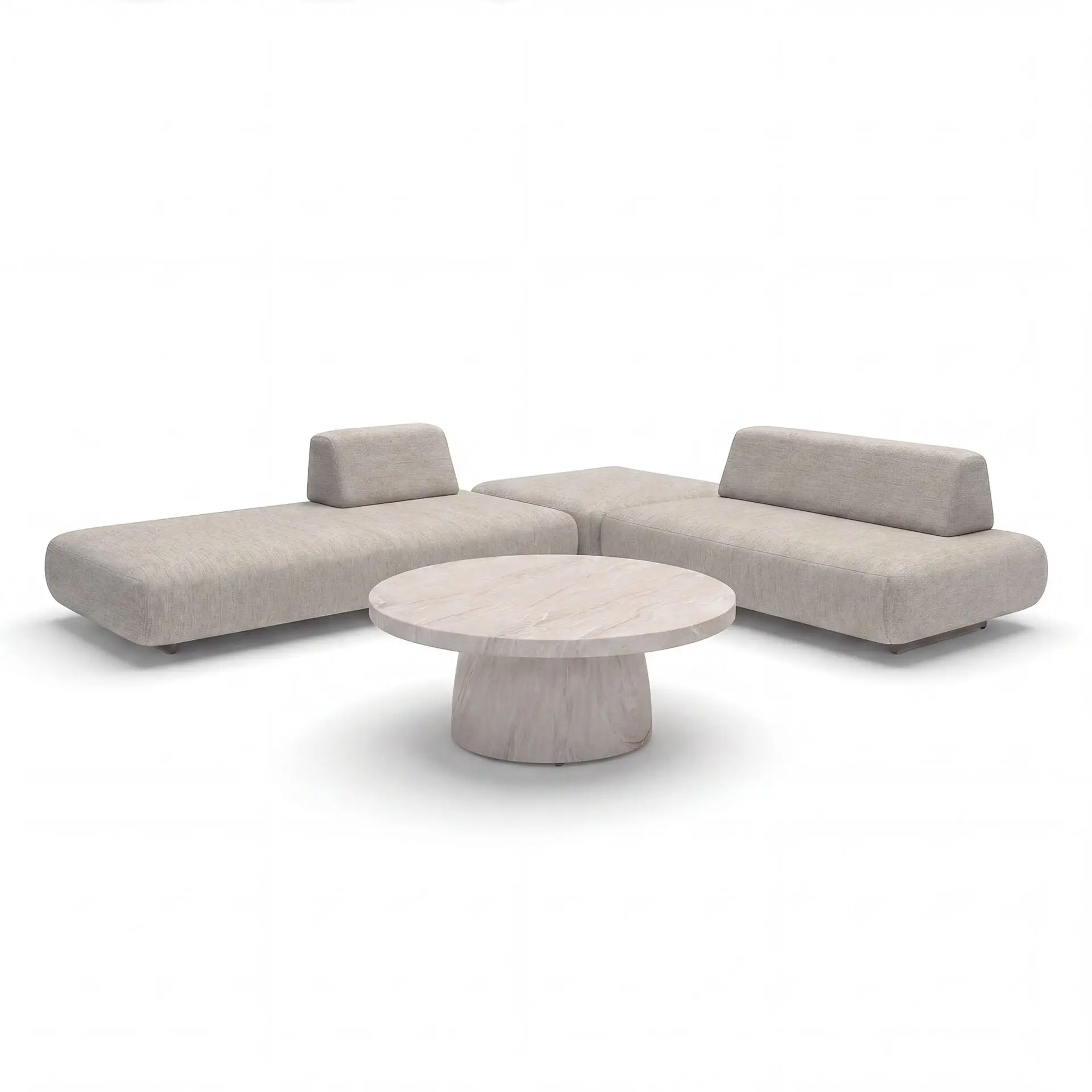 Fabric Cannes Small Corner Sofa Set - Round Marble Effect Coffee Table