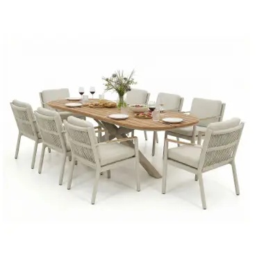Sicily Rope Weave 8 Seat Rectangular Dining Set