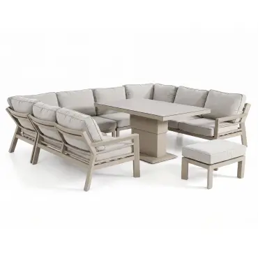 New York U-Shaped Aluminium Sofa Set with Ceramic Glass Rising Table - Latte