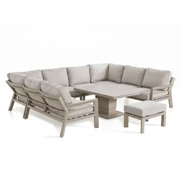 New York U-Shaped Aluminium Sofa Set with Ceramic Glass Rising Table - Latte