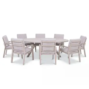 New York 8 Seat Oval Aluminium Ceramic Glass Dining Set - Latte