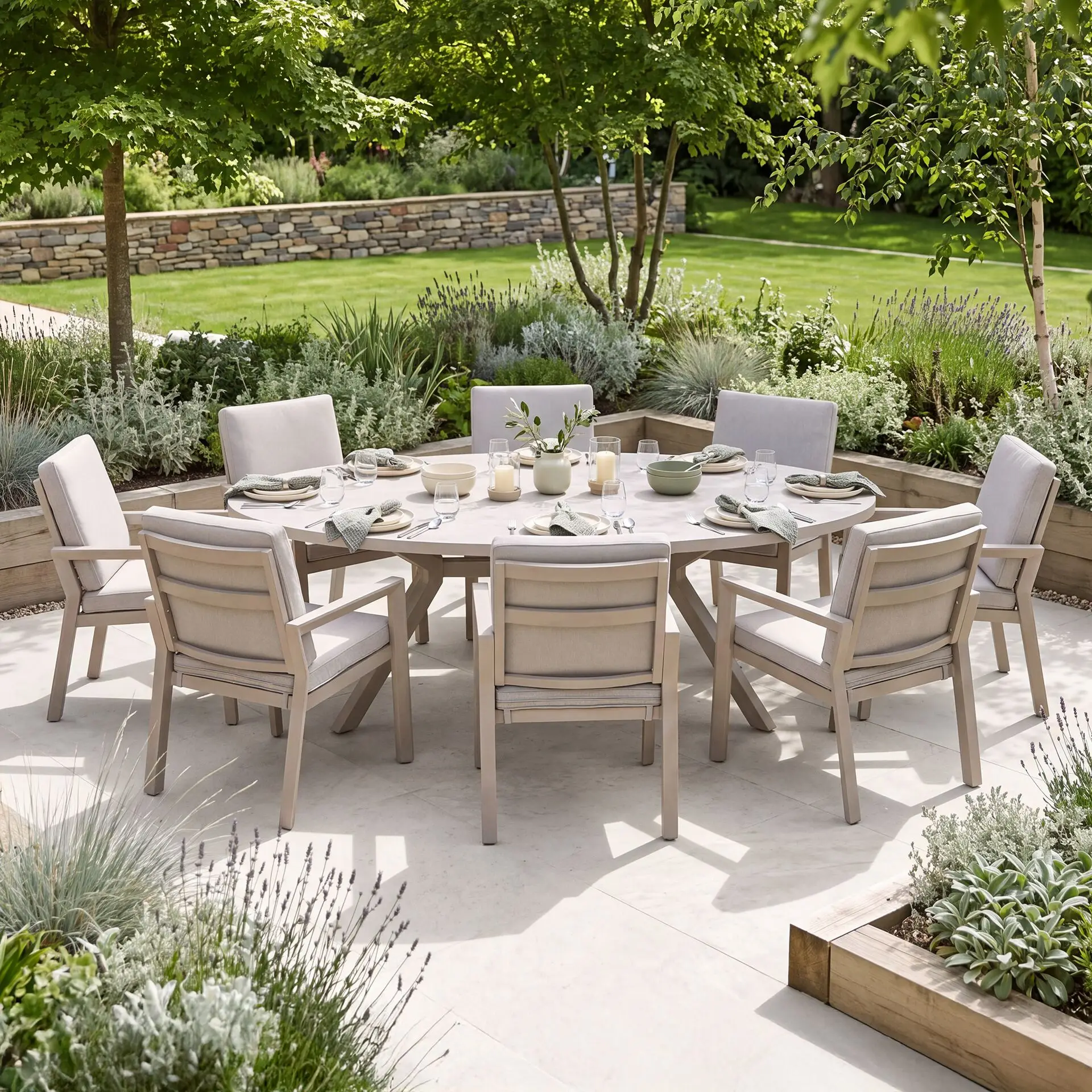 New York 8 Seat Oval Aluminium Ceramic Glass Dining Set - Latte