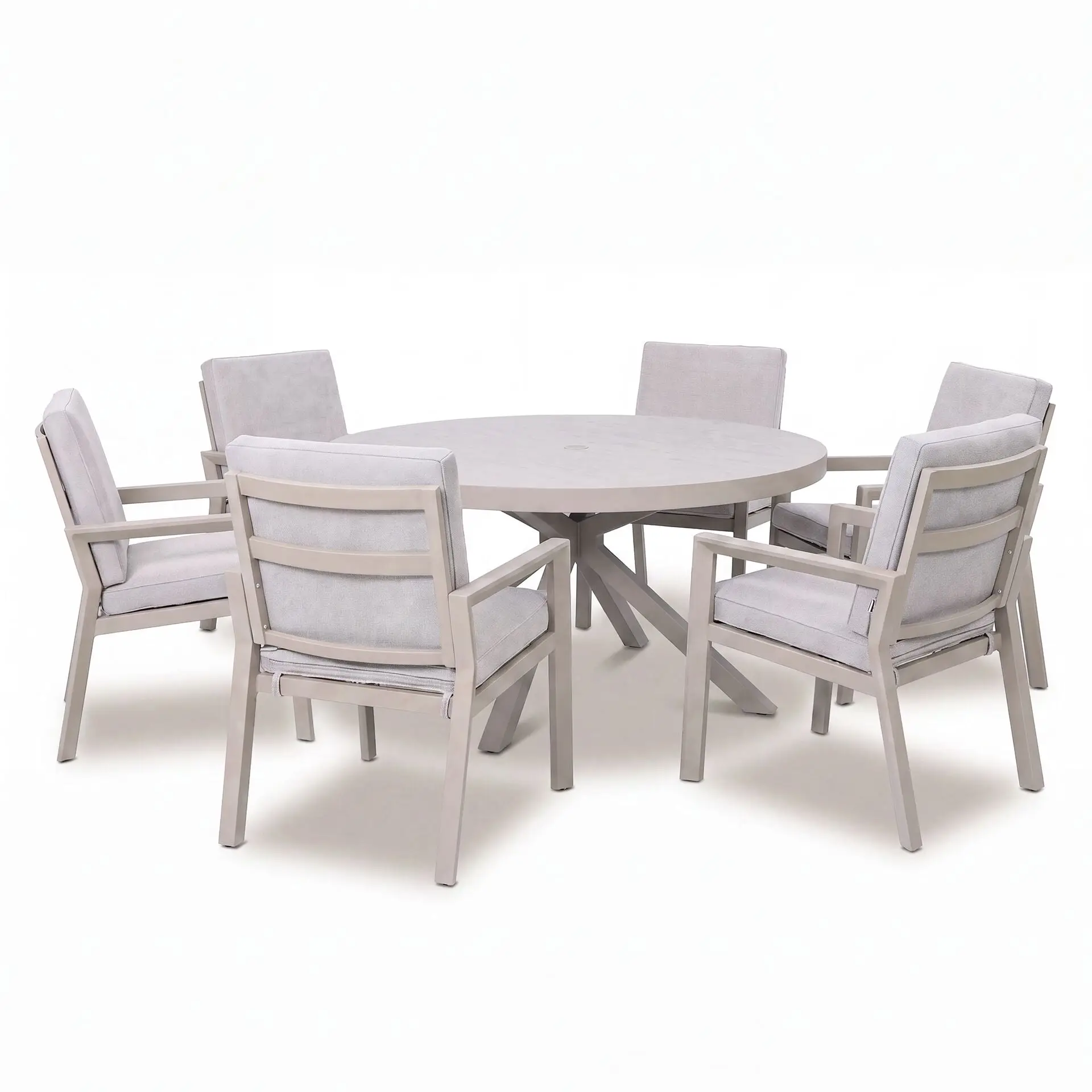 New York 6 Seat Round Aluminium Ceramic Glass Dining Set - Latte