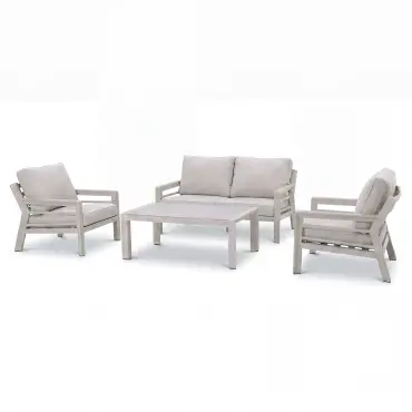 New York 2 Seat Aluminium Sofa Set with Ceramic Glass Coffee Table - Latte
