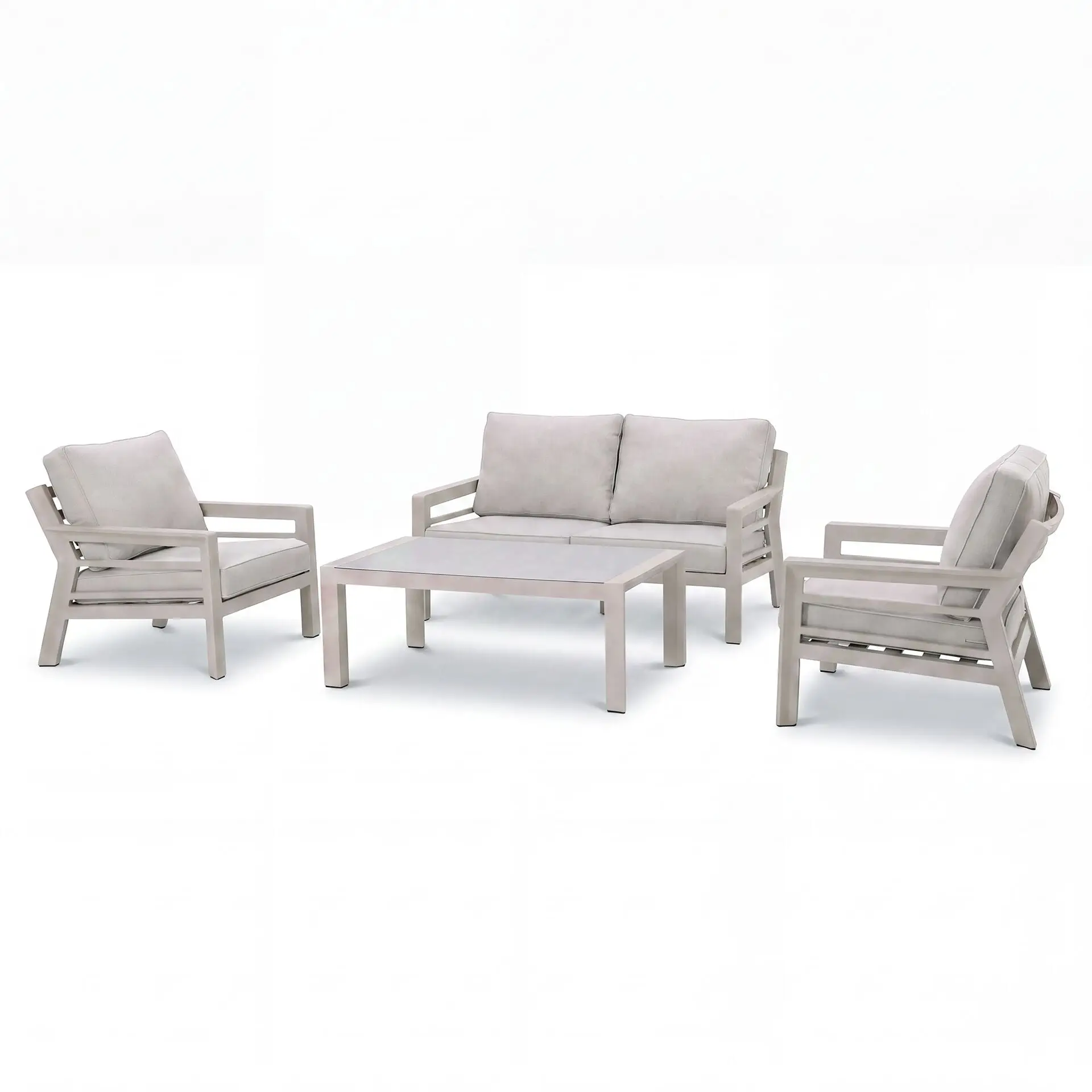 New York 2 Seat Aluminium Sofa Set with Ceramic Glass Coffee Table - Latte