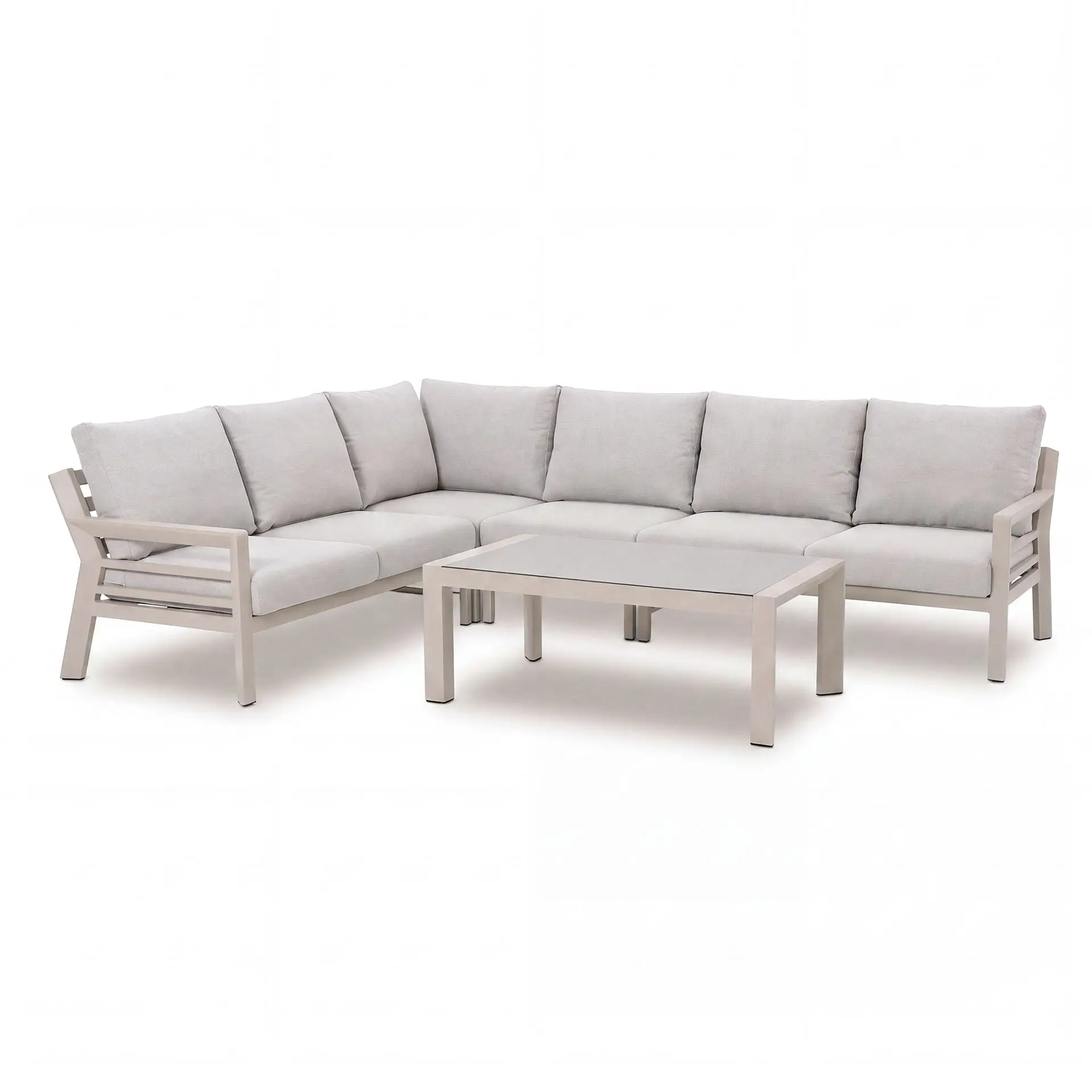 New York Aluminium Corner Sofa Set with Ceramic Glass Coffee Table - Latte