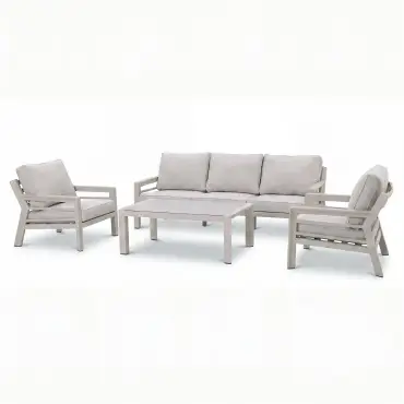 New York 3 Seat Aluminium Sofa Set with Ceramic Coffee Table - Latte