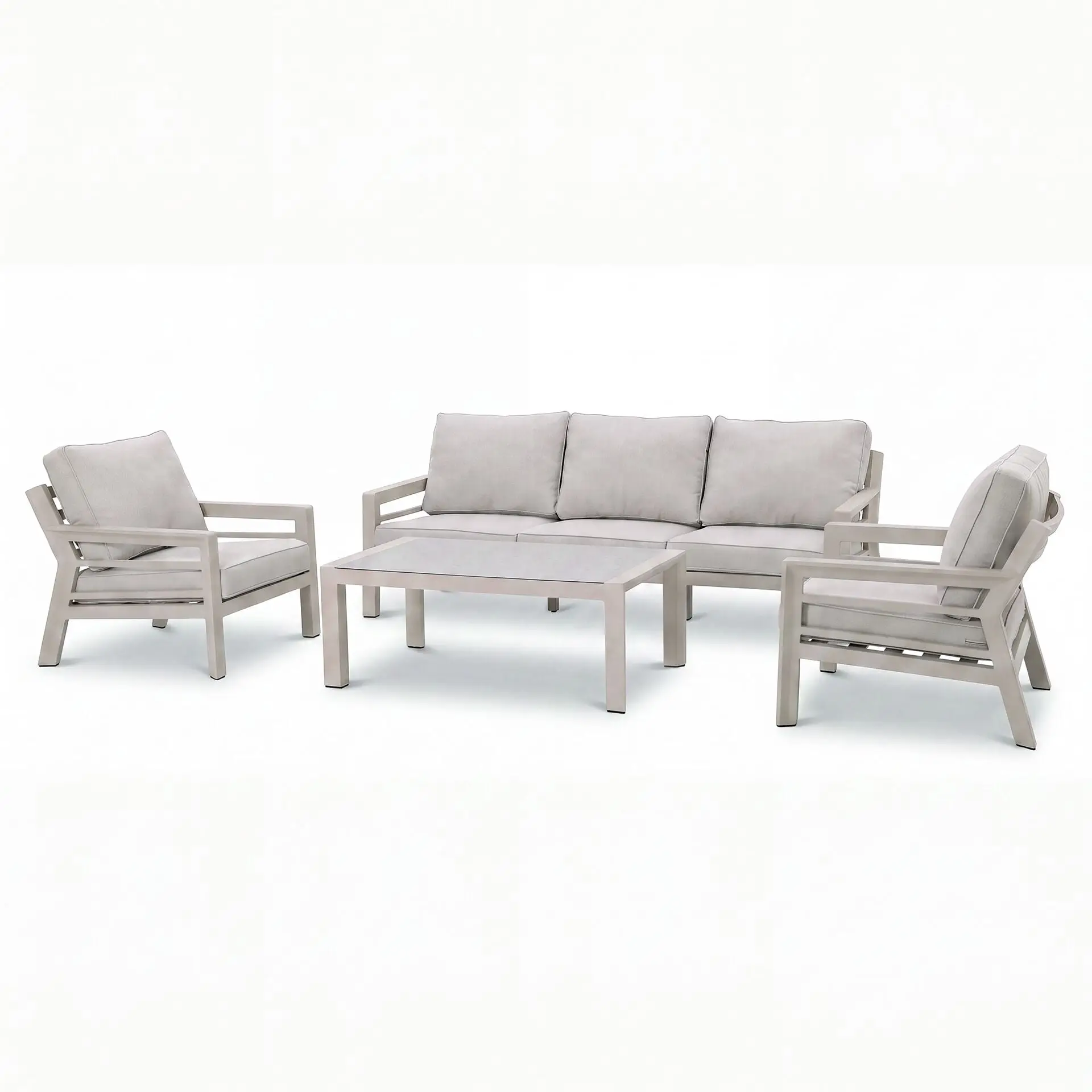 New York 3 Seat Aluminium Sofa Set with Ceramic Coffee Table - Latte