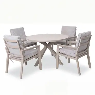 New York 4 Seat Round Aluminium Ceramic Glass Dining Set - Latte