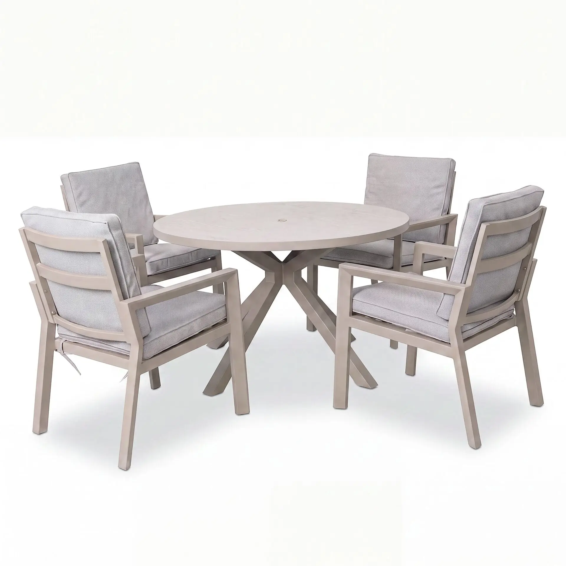 New York 4 Seat Round Aluminium Ceramic Glass Dining Set - Latte