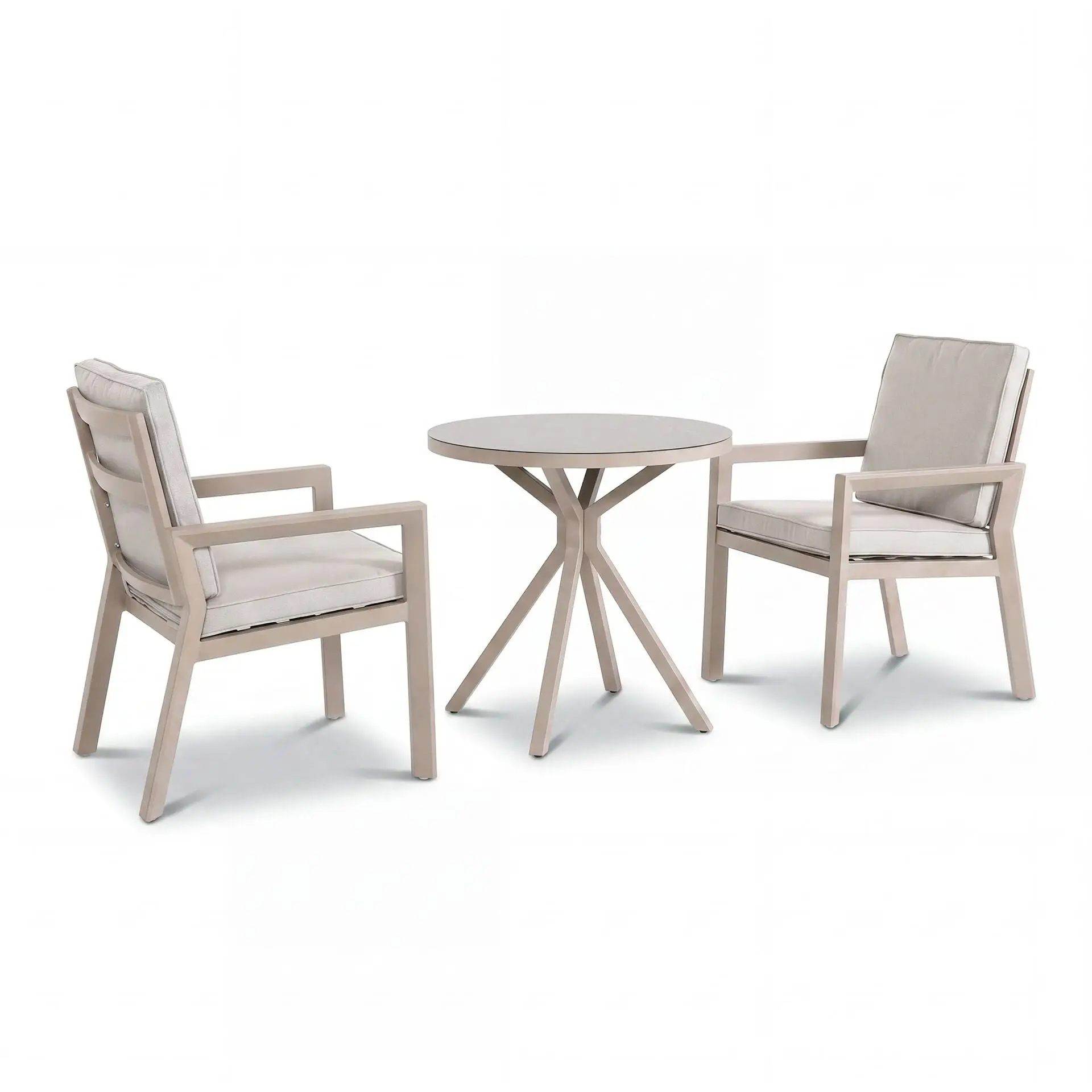 New York 3 Piece Aluminium Ceramic Glass Bistro Set - Latte