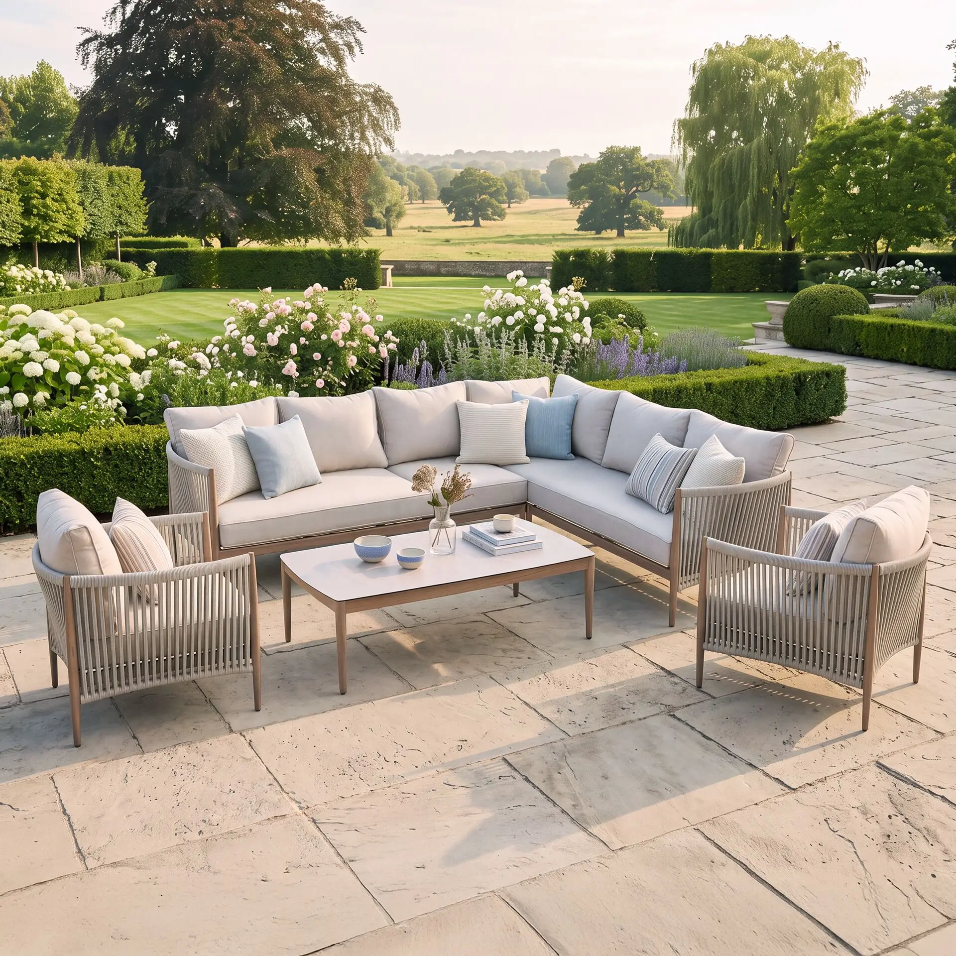 Havana Rope Weave Large Corner Sofa & 2 Armchairs
