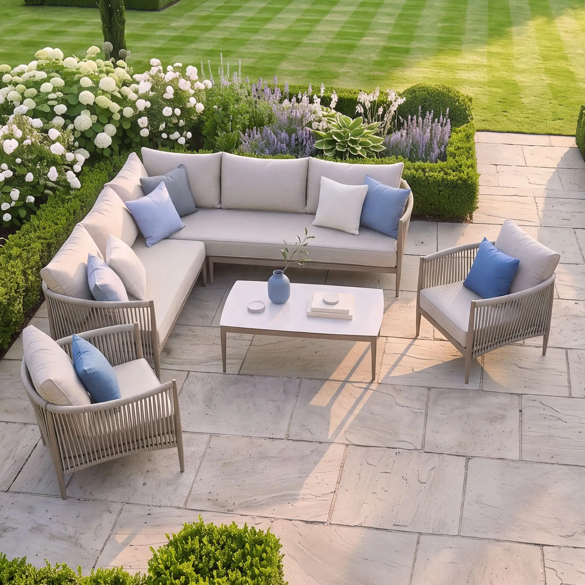 Havana Rope Weave Small Corner Sofa & 2 Armchairs
