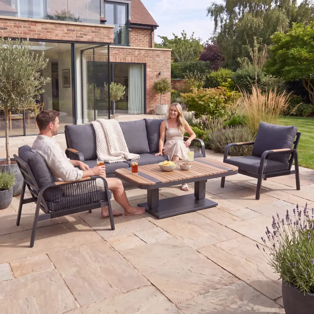 NOVA Harvey 3 Seater Sofa Lounge Dining Set - Rectangular Rising Table