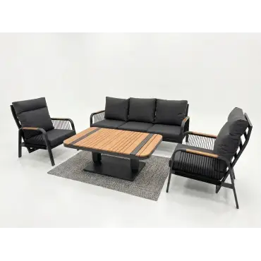 NOVA Harvey 3 Seater Sofa Reclining Lounge Dining Set - Rectangular Rising Table