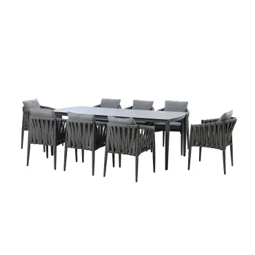Milan Rope Weave 8 Seat Rectangular Dining Set - Charcoal