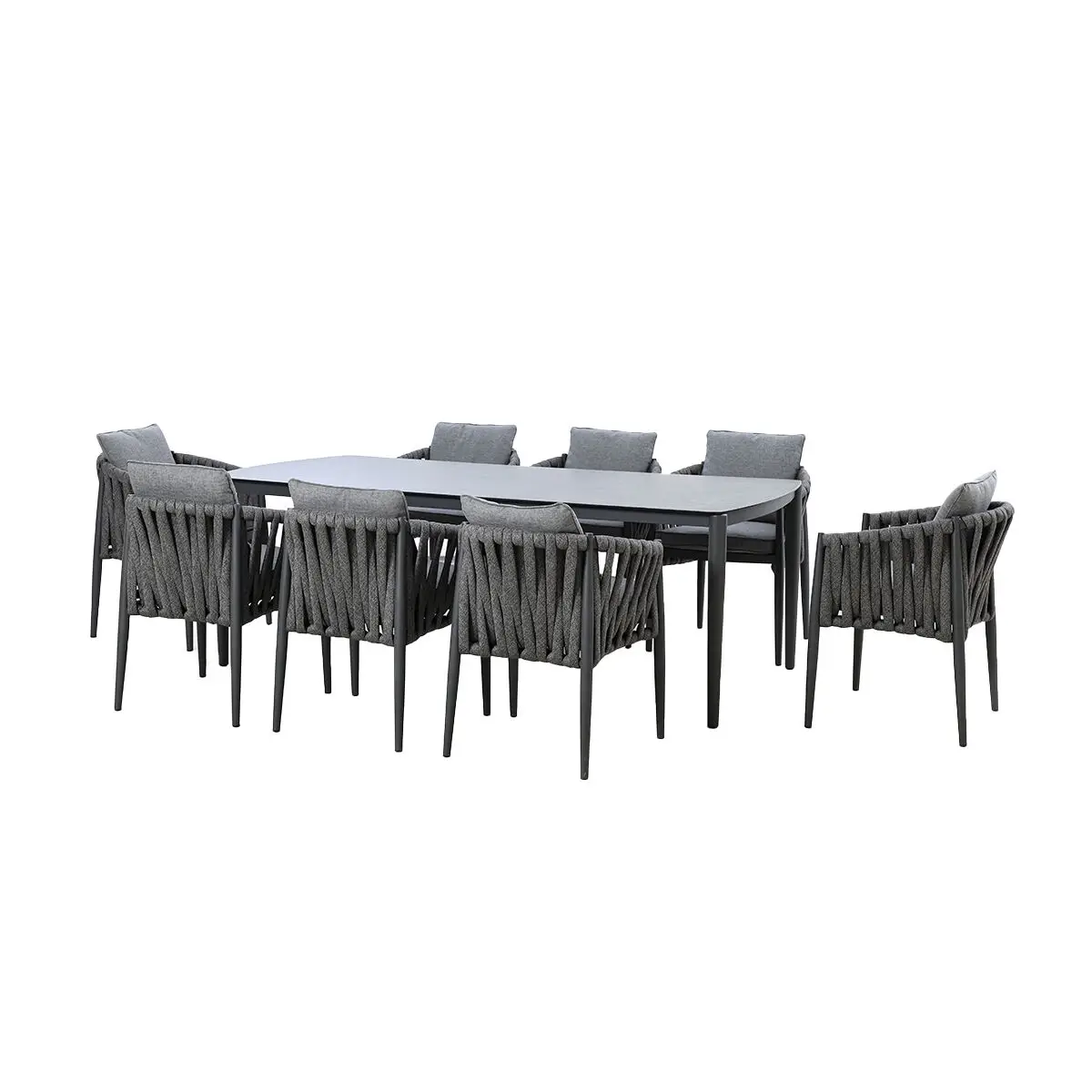Milan Rope Weave 8 Seat Rectangular Dining Set - Charcoal