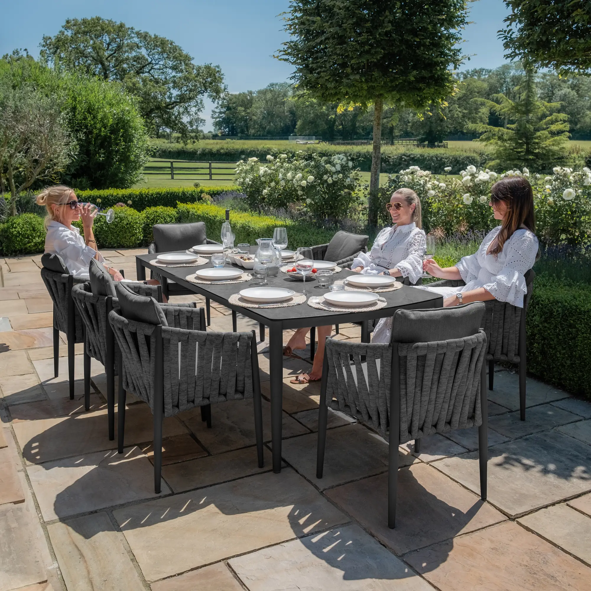 Milan Rope Weave 8 Seat Rectangular Dining Set - Charcoal