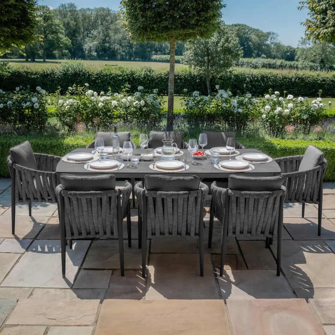 Milan Rope Weave 8 Seat Rectangular Dining Set - Charcoal Milan Rope Weave 8 Seat Rectangular Dining Set - Charcoal