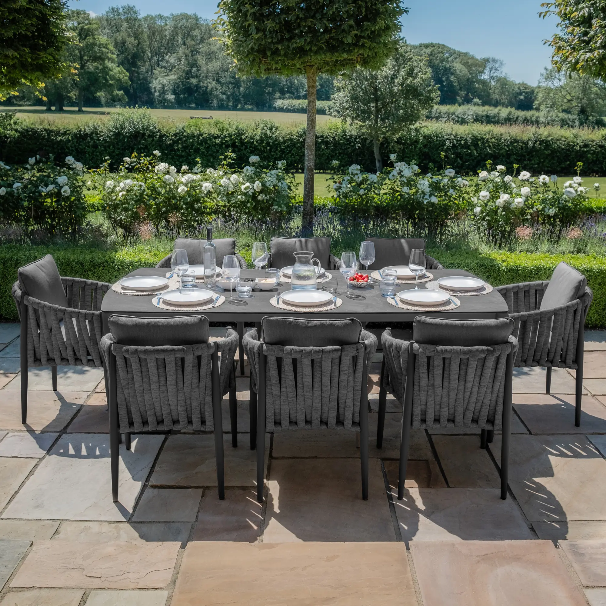Milan Rope Weave 8 Seat Rectangular Dining Set - Charcoal