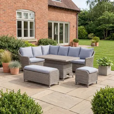 NOVA Ivy Left Hand Corner Sofa Lounge Dining Set - Rectangular Rise & Fall Table