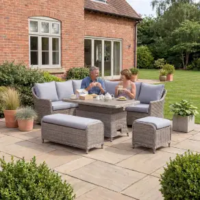 NOVA Ivy Left Hand Corner Sofa Lounge Dining Set - Rectangular Rise & Fall Table