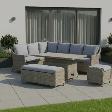 NOVA Ivy Left Hand Corner Sofa Lounge Dining Set - Rectangular Rise & Fall Table