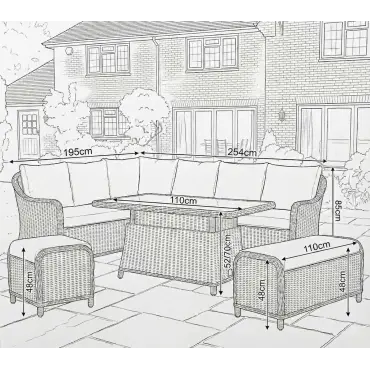 NOVA Ivy Left Hand Corner Sofa Lounge Dining Set - Rectangular Rise & Fall Table